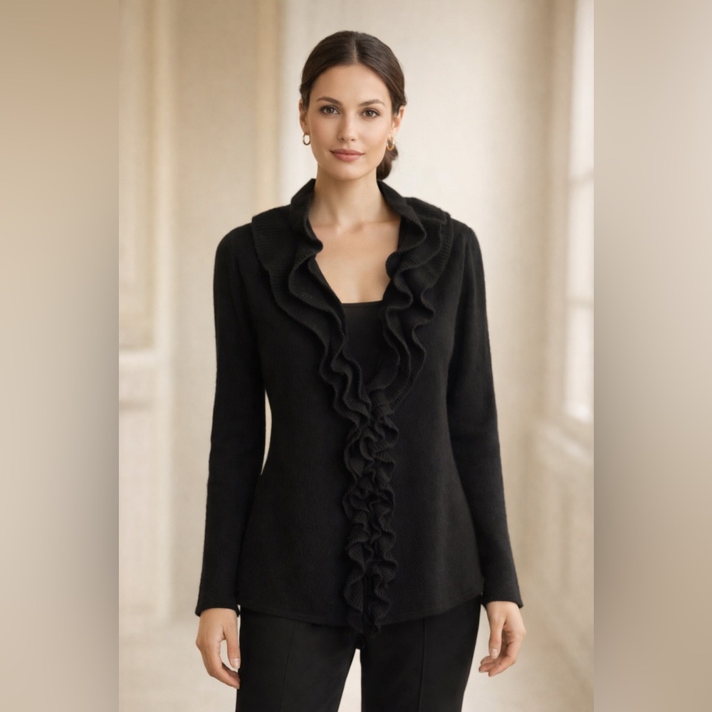 Magaschoni Cashmere Cascading Waterfall Sweater Cardigan Size Medium
